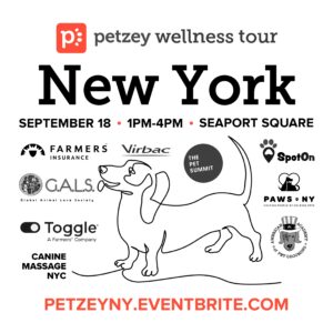 Flyer for Petzey Wellness event on September 18 with sponsor and participant logos. 